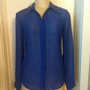 Sheer Long Sleeve Studded Collar